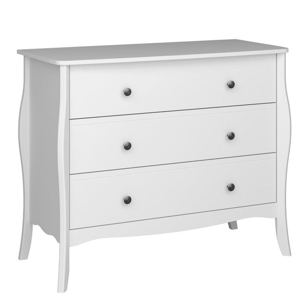 Baroque 3 Drawer Wide Chest White