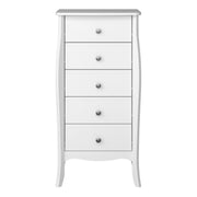 Baroque 5 Drawer Narrow White