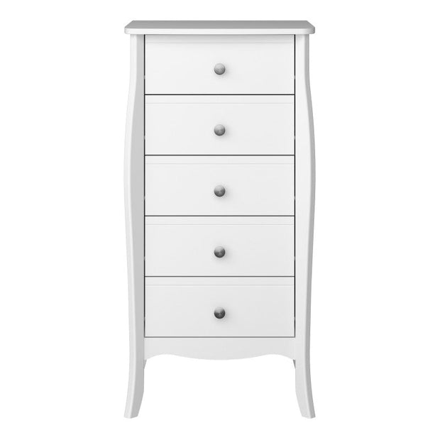 Baroque 5 Drawer Narrow White