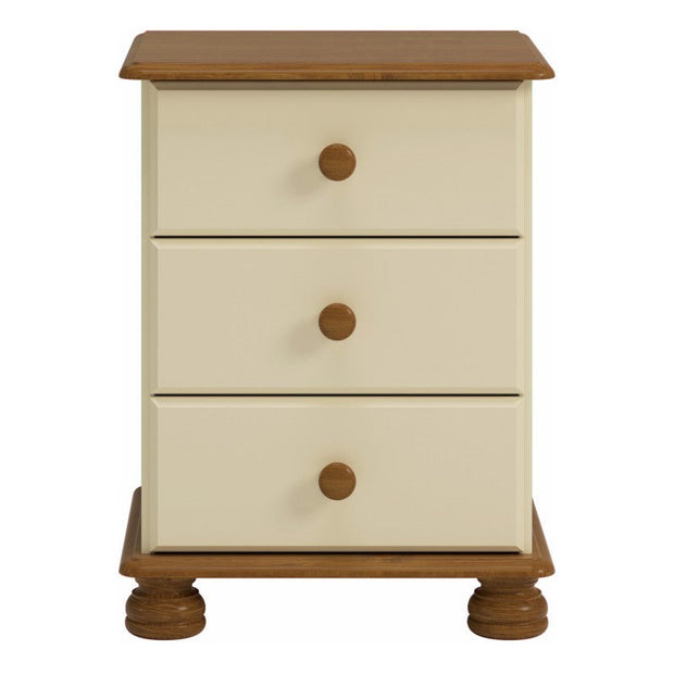 Richmond 3 Drawer Bedside Cream & Pine