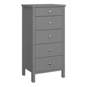 Tromso 5 Drawer Narrow Chest Grey